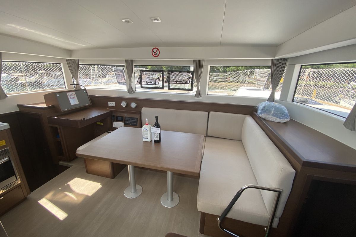 Salon of Falcon, a Lagoon 40 catamaran at Fethiye, Turkey