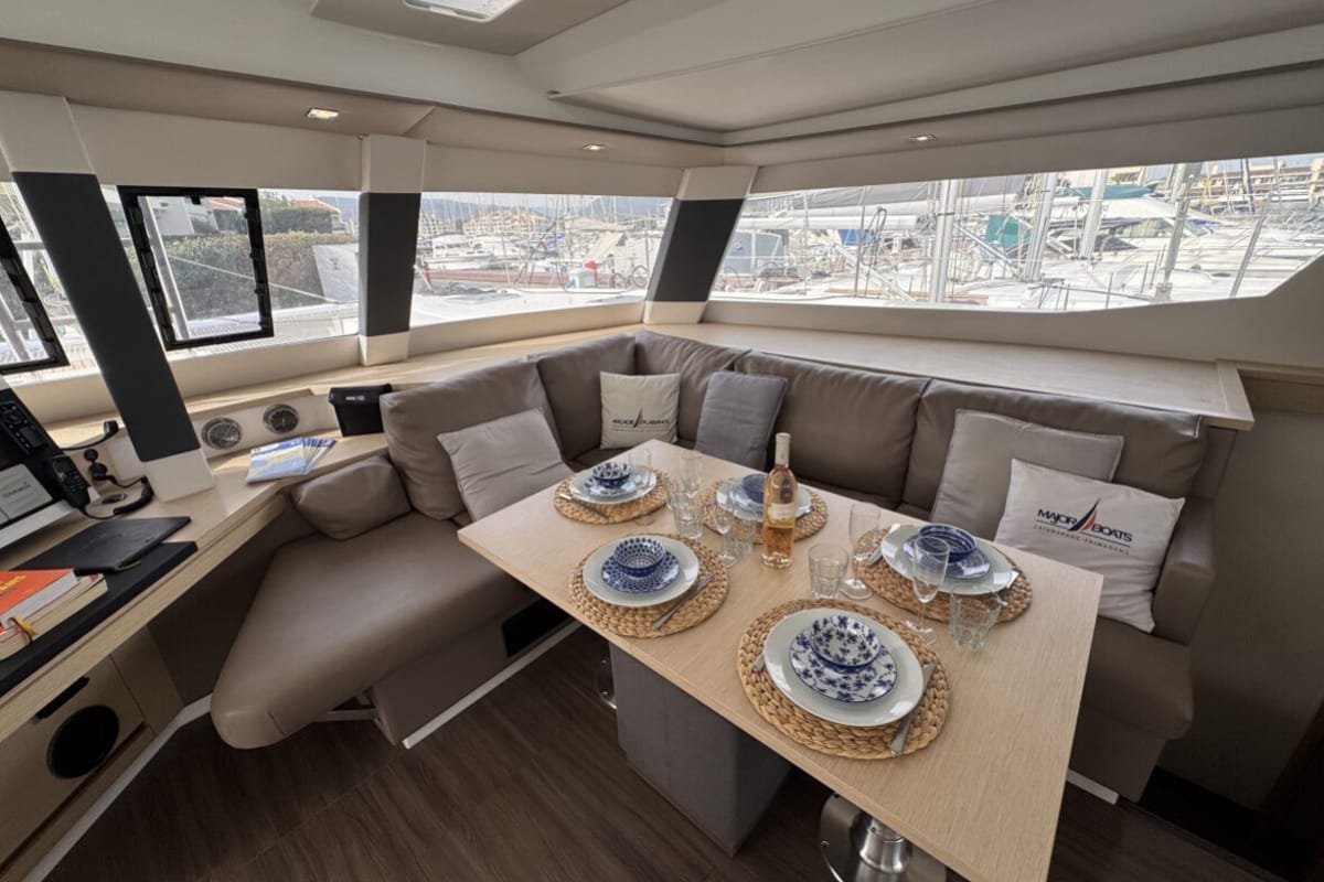 Salon of Serenity, a Fountaine Pajot Saba 50 catamaran at Cogolin, France