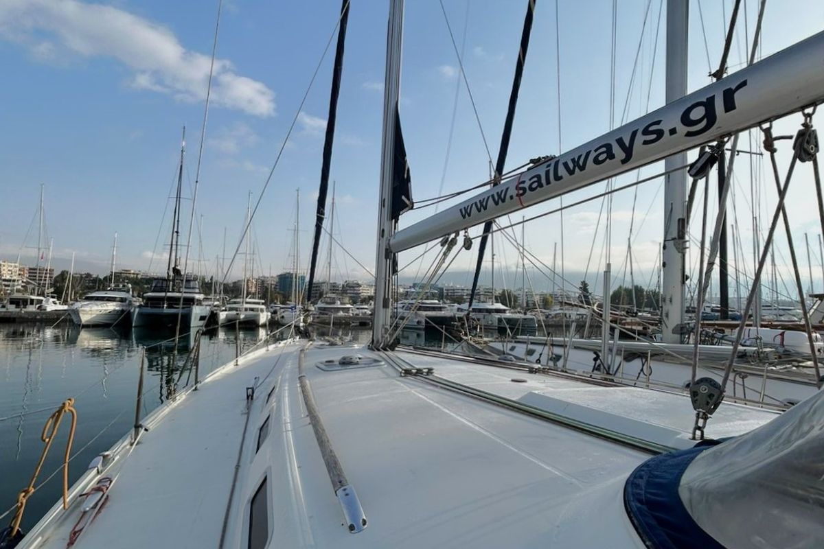 Deck of Leonidas, a Beneteau Cyclades 50.5 sailboat at Athens, Greece