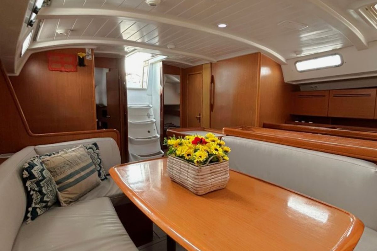 Salon of Leonidas, a Beneteau Cyclades 50.5 sailboat at Athens, Greece