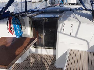 Deck of Jasmine, a Beneteau Oceanis 38.1 sailboat at Procida, Italy