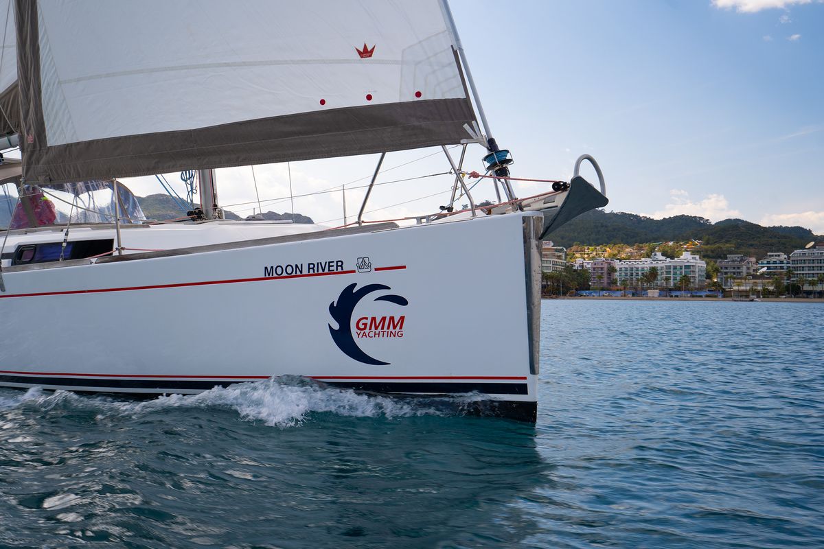 Exterior view of Moon River, a Dufour 335 Grand Large sailboat at Marmaris, Turkey