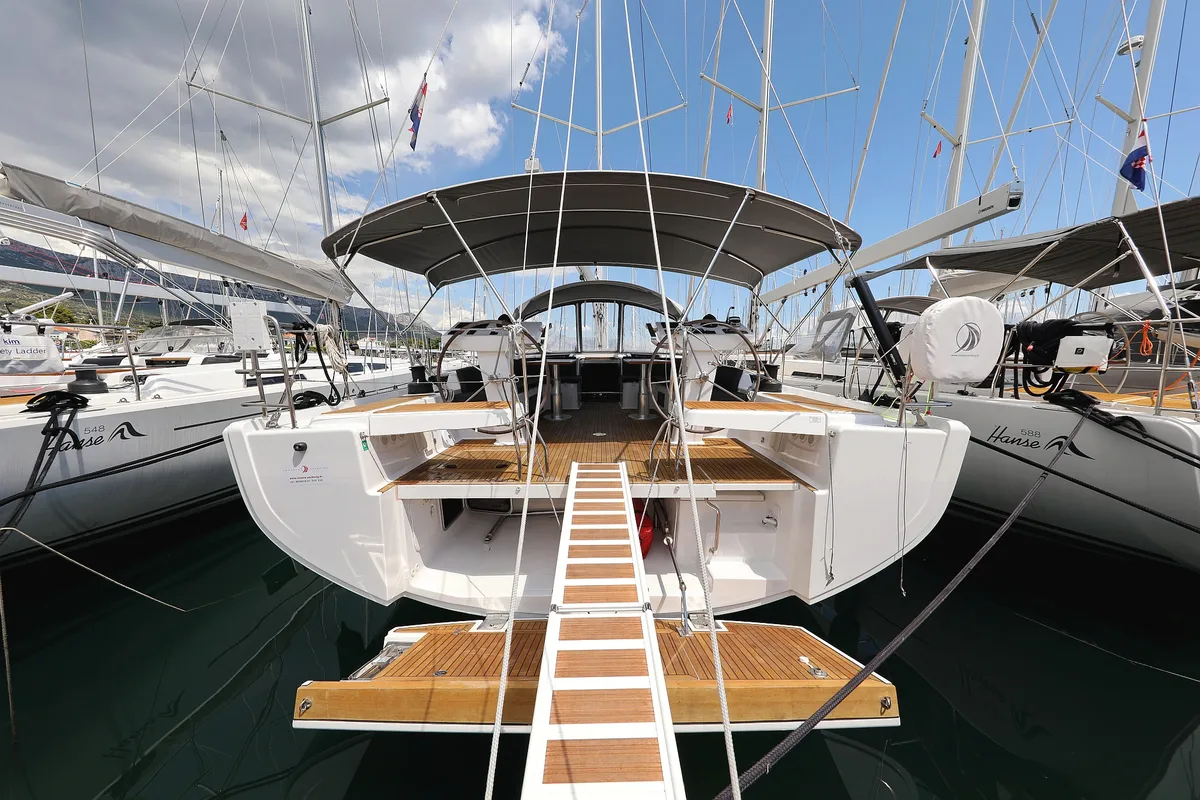 Exterior view of Stargazing, a Hanse Yachts Hanse 548 sailboat at Općina Sukošan, Croatia