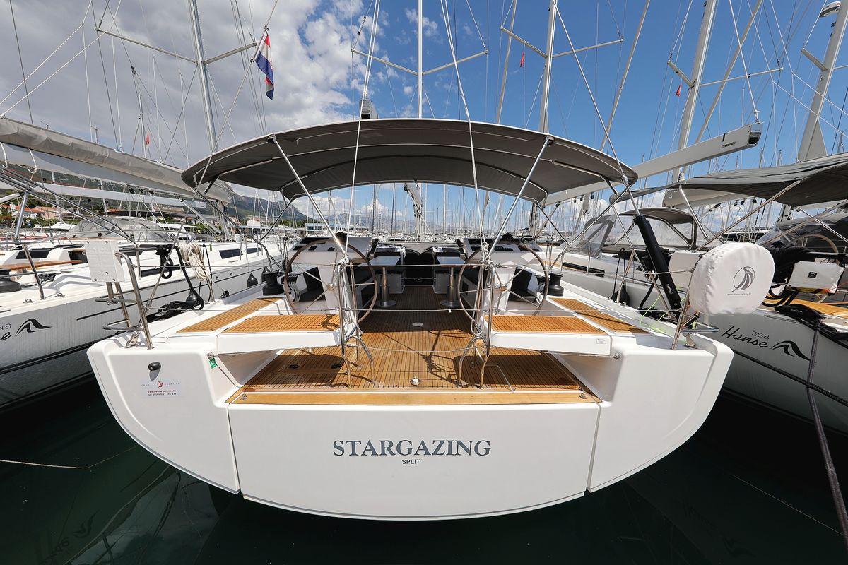 Exterior view of Stargazing, a Hanse Yachts Hanse 548 sailboat at Općina Sukošan, Croatia