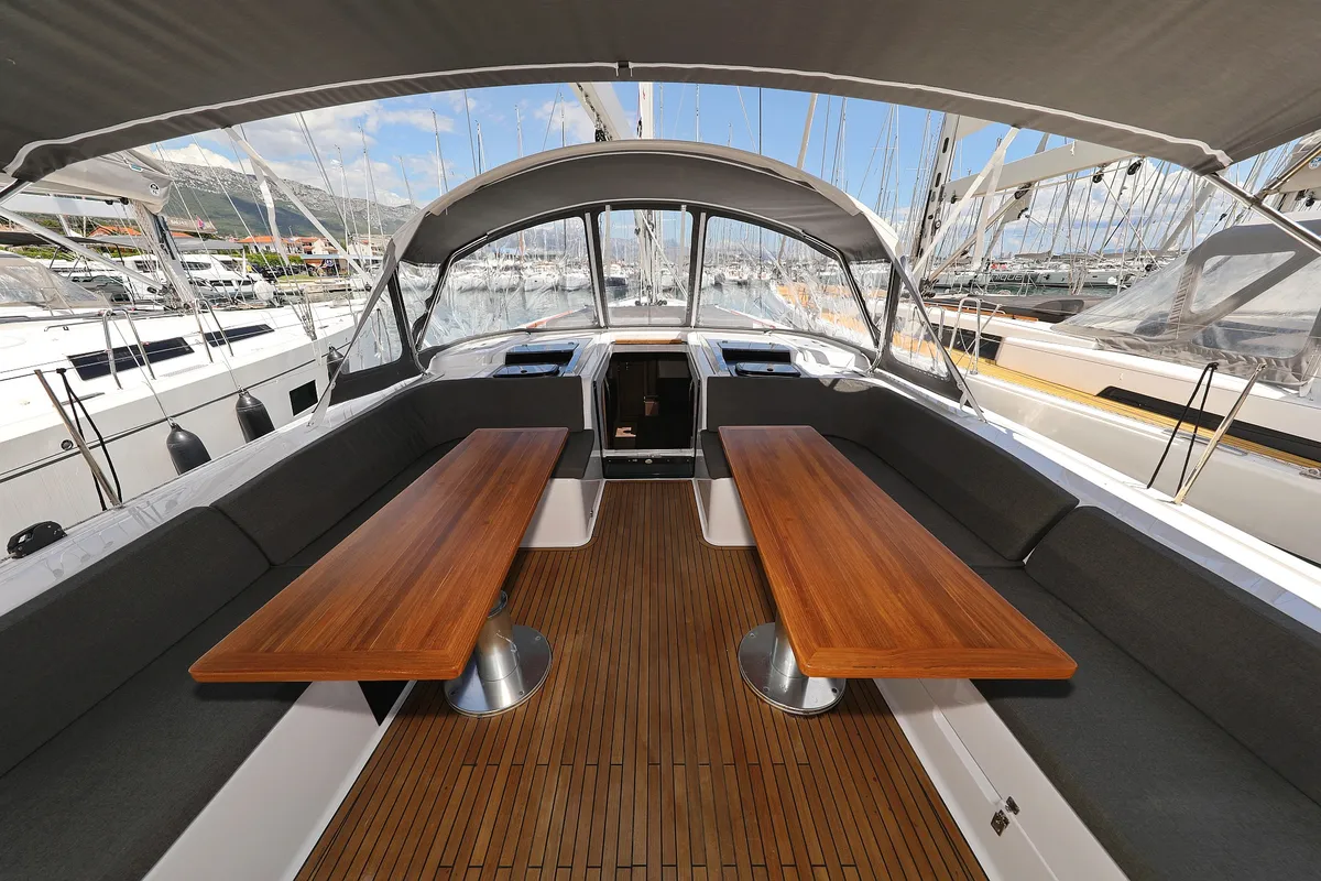 Deck of Stargazing, a Hanse Yachts Hanse 548 sailboat at Općina Sukošan, Croatia