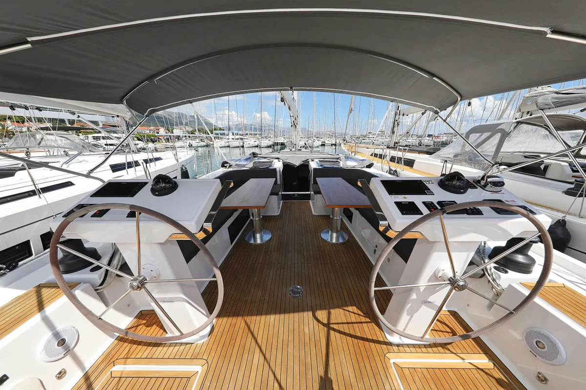 Cockpit of Stargazing, a Hanse Yachts Hanse 548 sailboat at Općina Sukošan, Croatia