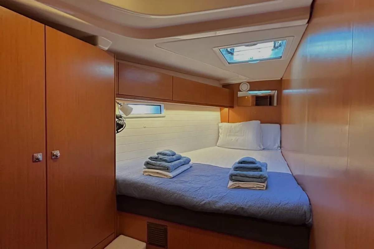 Cabin on Leonidas IV, a Bavaria Cruiser 51 sailboat at Athens, Greece