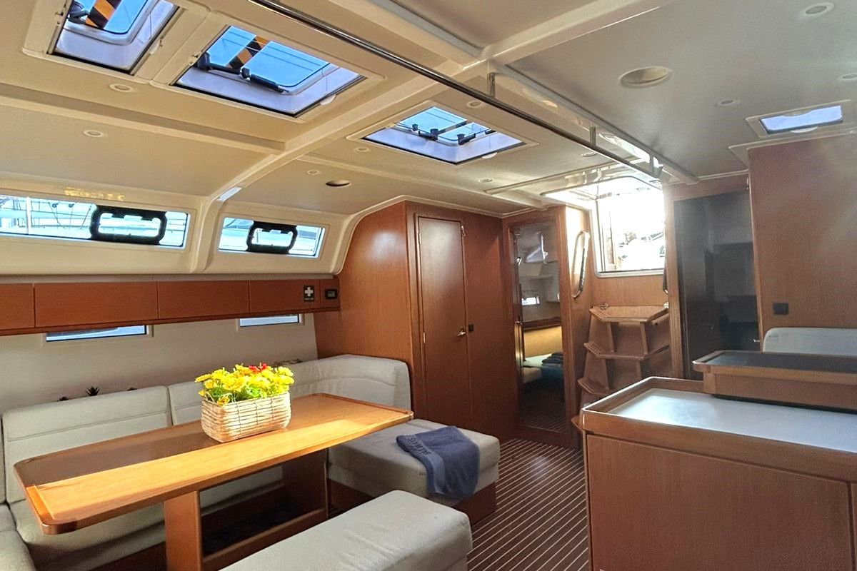 Salon of Leonidas IV, a Bavaria Cruiser 51 sailboat at Athens, Greece