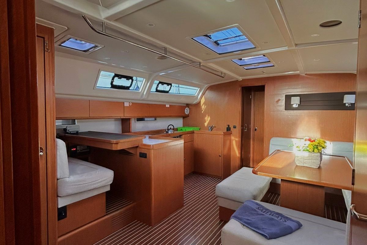 Salon of Leonidas IV, a Bavaria Cruiser 51 sailboat at Athens, Greece