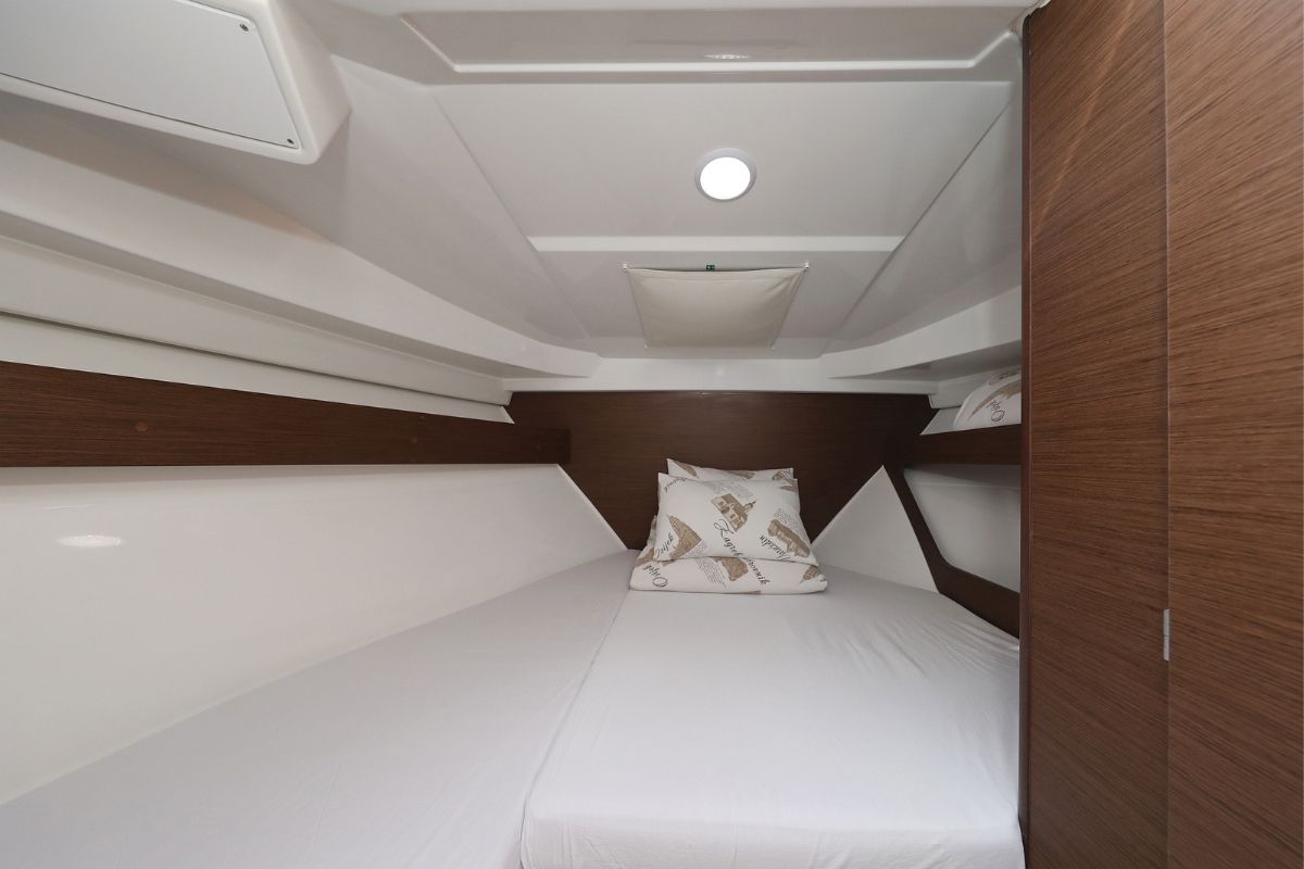 Cabin on Nemo, a Jeanneau Merry Fisher 795 motorboat at Pirovac, Croatia