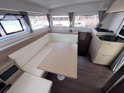Salon of Niso, a Lagoon 40 catamaran at Loutraki, Greece