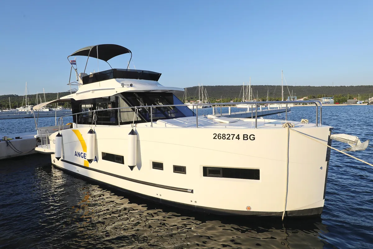Exterior view of Backup, a Cobra Yachts Futura 40 Grand Horizon yacht at Općina Sukošan, Croatia