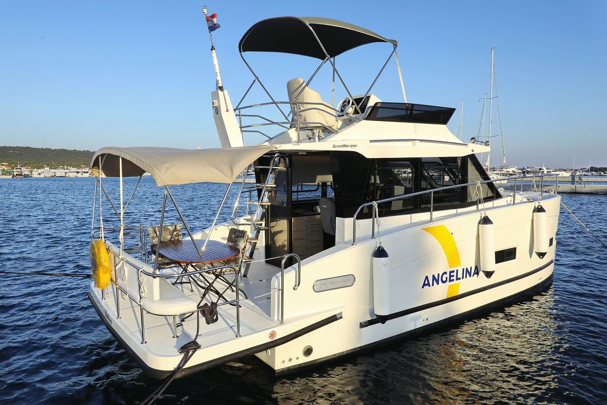 Exterior view of Backup, a Cobra Yachts Futura 40 Grand Horizon yacht at Općina Sukošan, Croatia