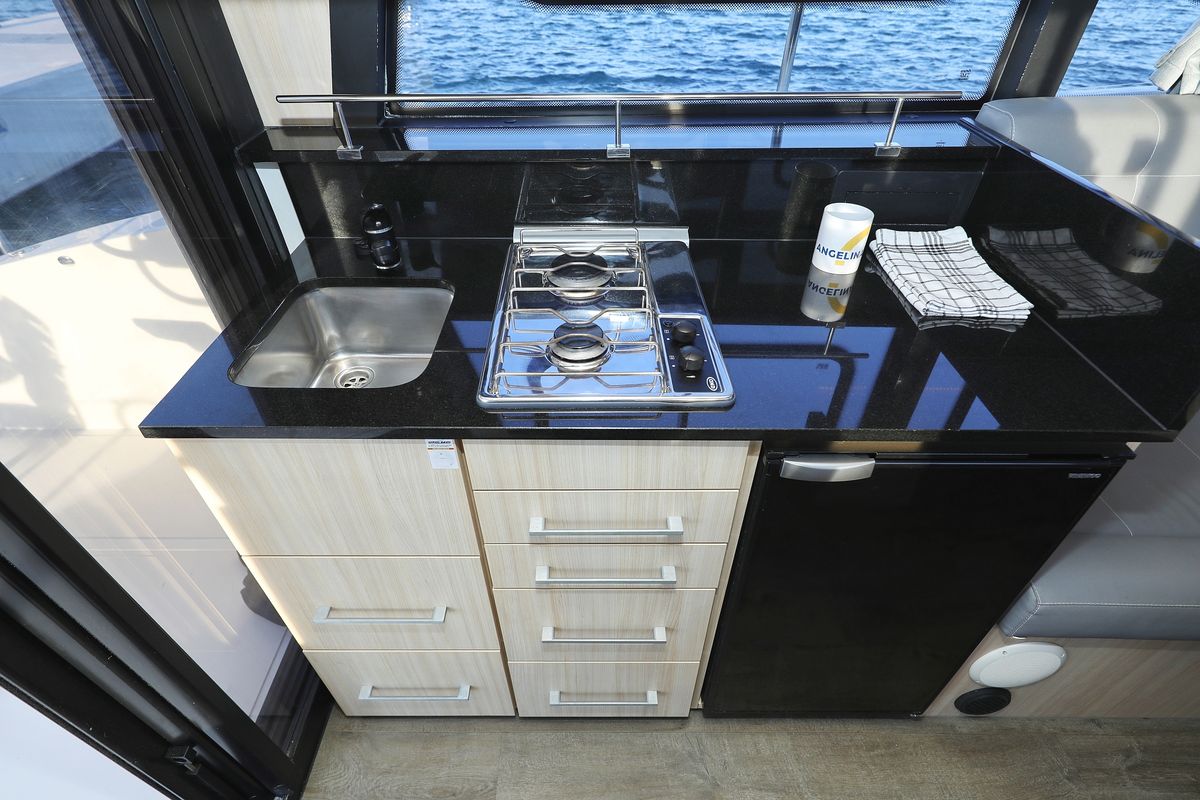 Galley of Backup, a Cobra Yachts Futura 40 Grand Horizon yacht at Općina Sukošan, Croatia