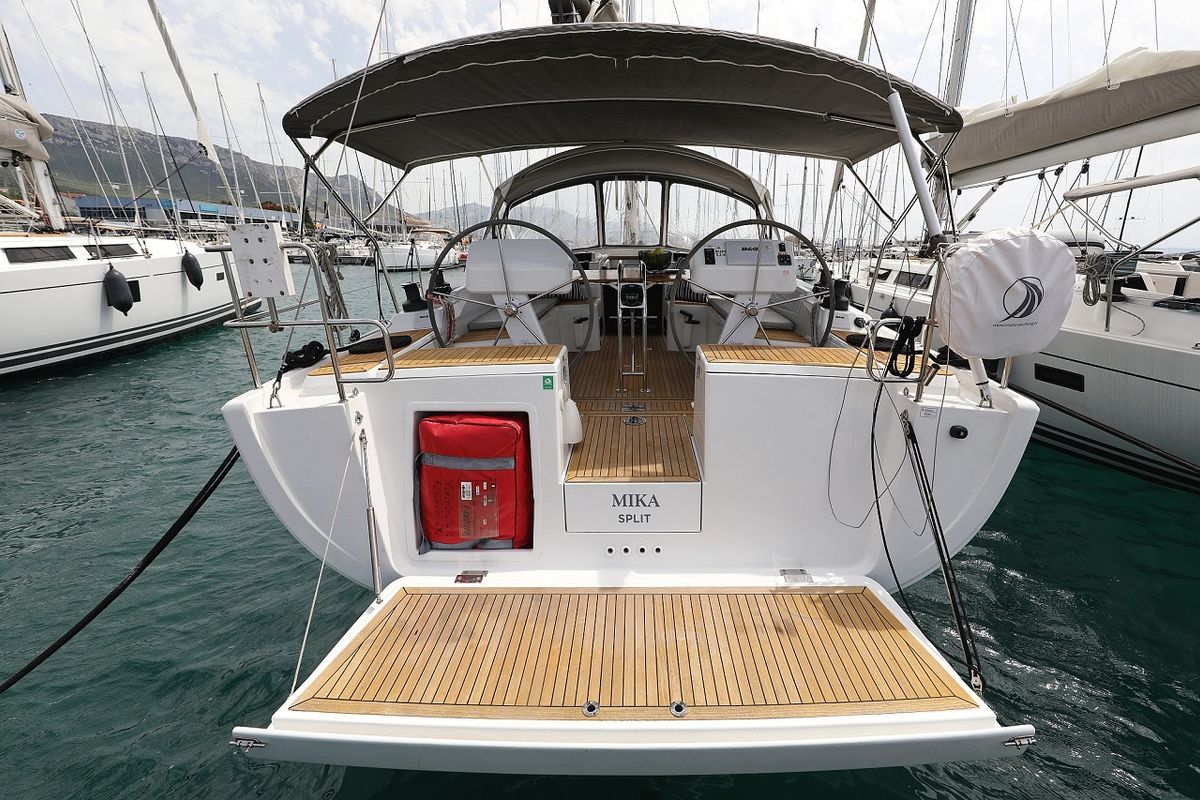 Exterior view of Mika, a Hanse Yachts Hanse 458 sailboat at Općina Sukošan, Croatia
