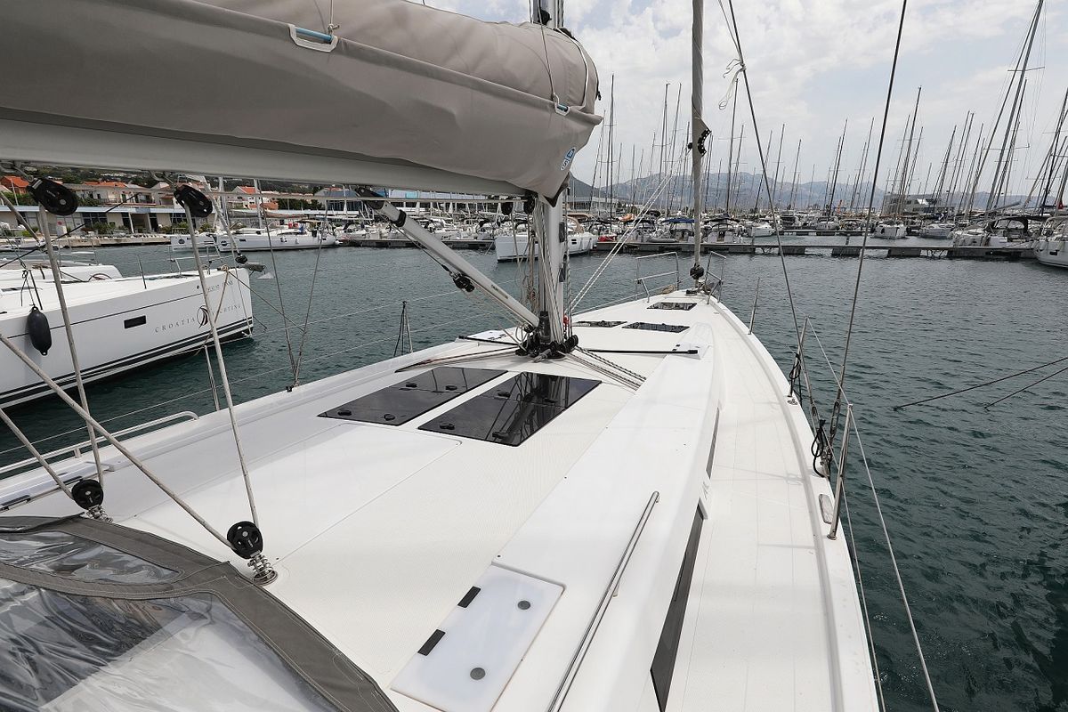 Exterior view of Mika, a Hanse Yachts Hanse 458 sailboat at Općina Sukošan, Croatia