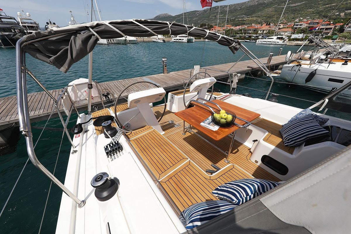 Deck of Mika, a Hanse Yachts Hanse 458 sailboat at Općina Sukošan, Croatia