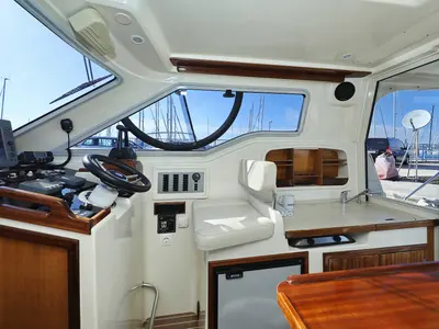 Cockpit of Dugi II, a SAS - Vektor Vektor 950 motorboat at Grad Biograd na Moru, Croatia