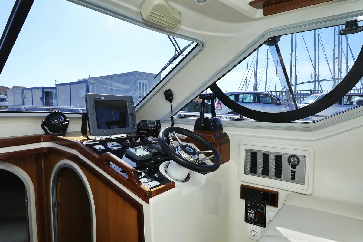 Cockpit of Dugi II, a SAS - Vektor Vektor 950 motorboat at Grad Biograd na Moru, Croatia