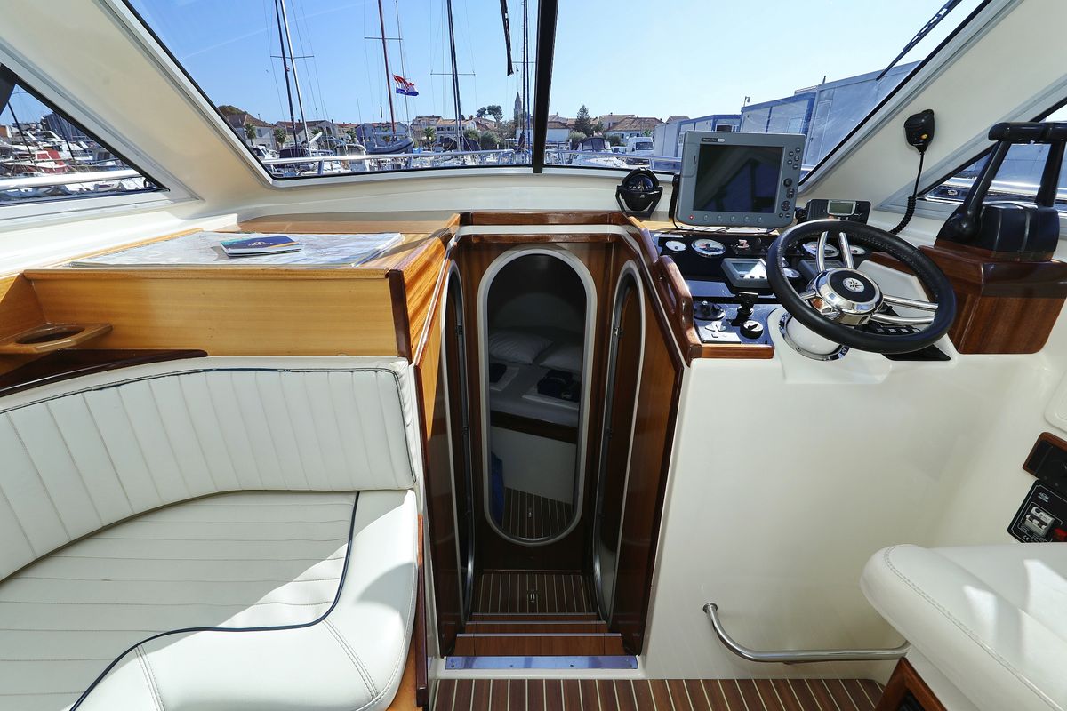 Cockpit of Dugi II, a SAS - Vektor Vektor 950 motorboat at Grad Biograd na Moru, Croatia