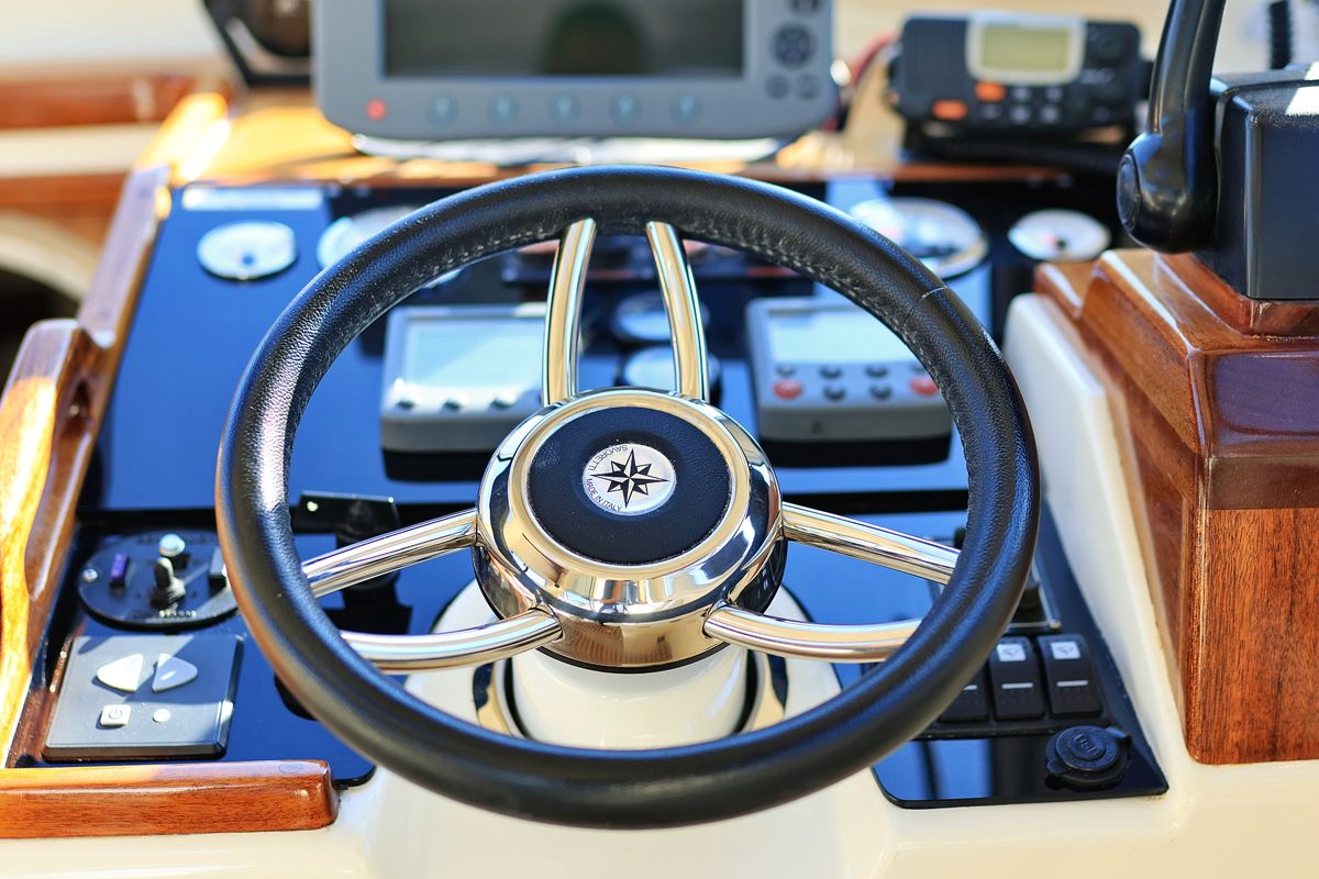 Cockpit of Dugi II, a SAS - Vektor Vektor 950 motorboat at Grad Biograd na Moru, Croatia