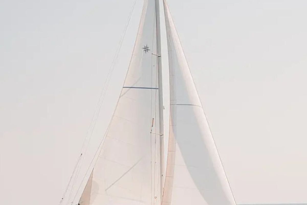 Exterior view of Sante, a Jeanneau Sun Odyssey 449 sailboat at Municipal Unit of Lefkada, Greece