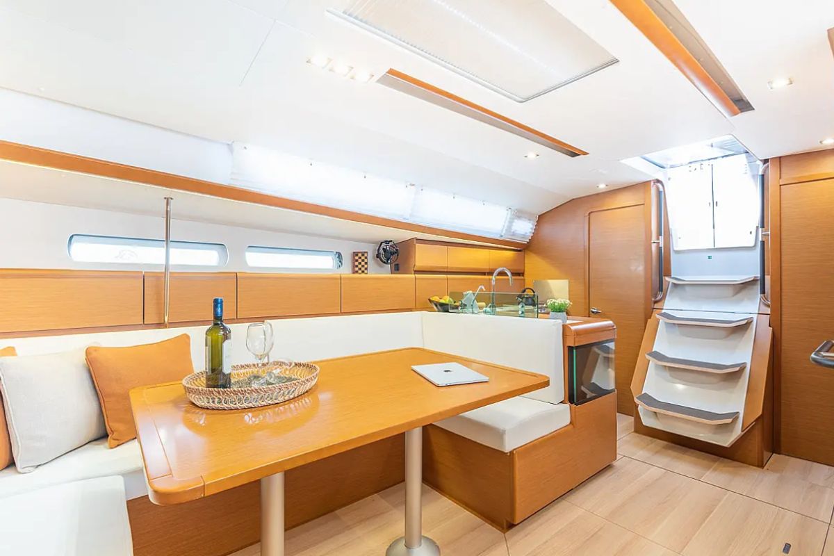 Salon of Sante, a Jeanneau Sun Odyssey 449 sailboat at Municipal Unit of Lefkada, Greece