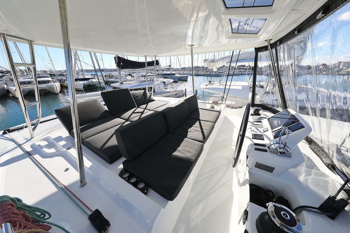 Cockpit of Celeste Del Mar, a Lagoon 50 catamaran at Općina Sukošan, Croatia