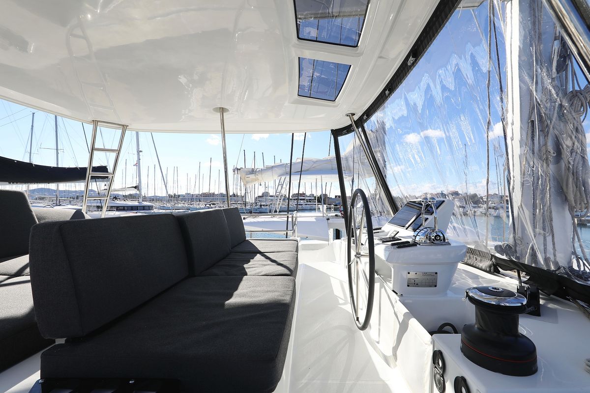 Cockpit of Celeste Del Mar, a Lagoon 50 catamaran at Općina Sukošan, Croatia