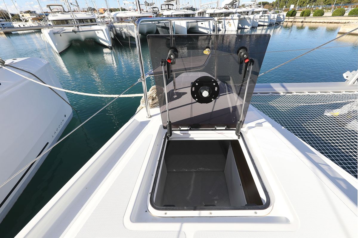 Deck of Celeste Del Mar, a Lagoon 50 catamaran at Općina Sukošan, Croatia