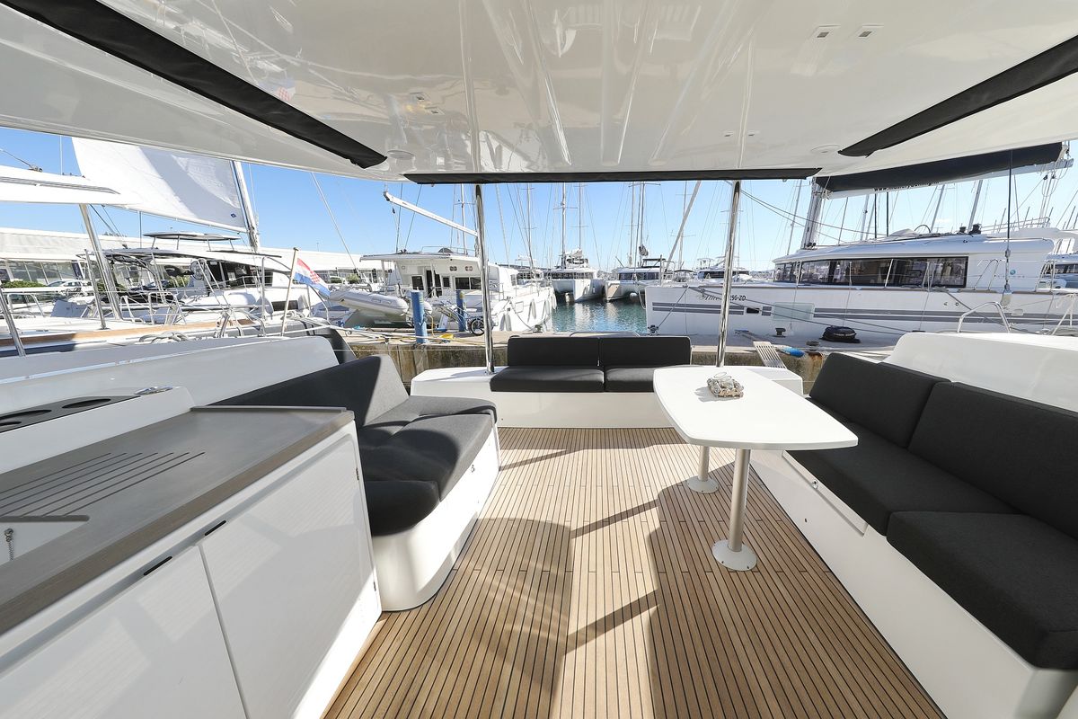 Deck of Celeste Del Mar, a Lagoon 50 catamaran at Općina Sukošan, Croatia