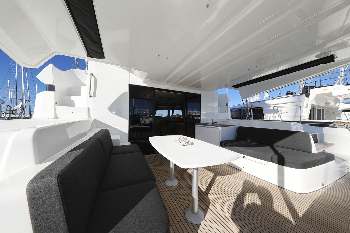 Deck of Celeste Del Mar, a Lagoon 50 catamaran at Općina Sukošan, Croatia