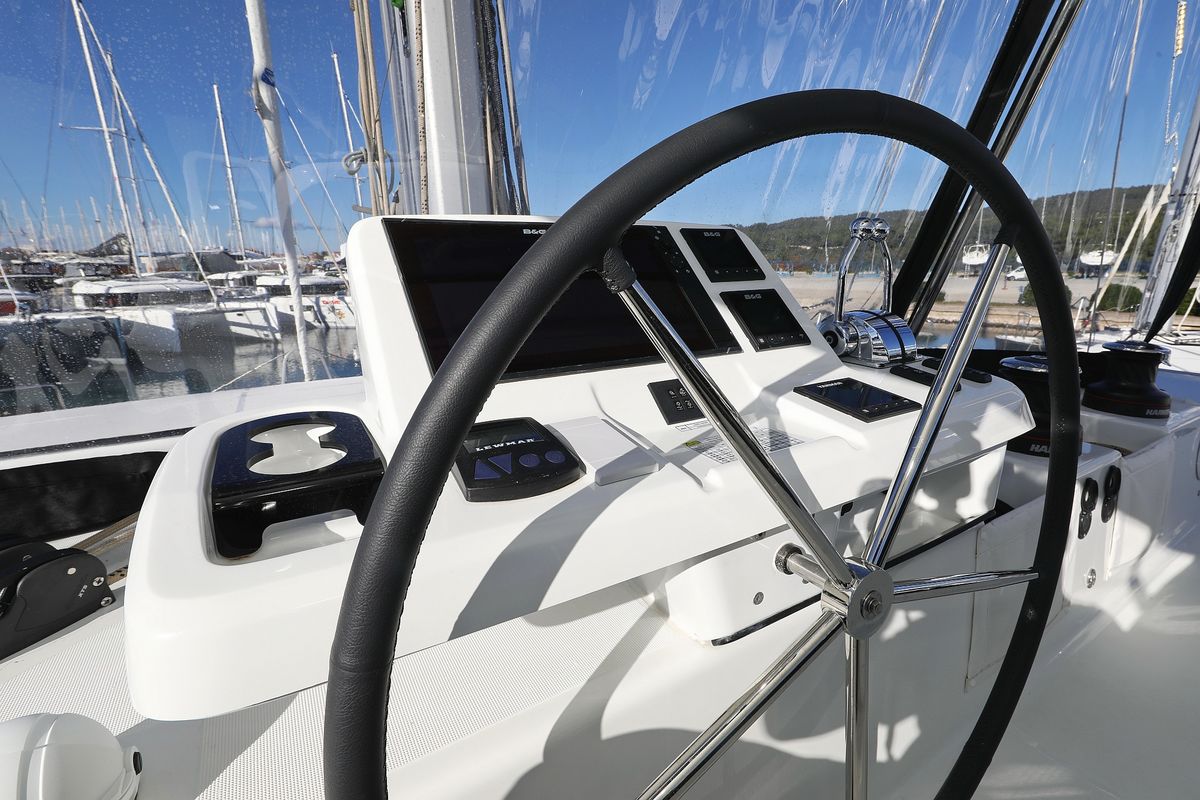 Cockpit of Celeste Del Mar, a Lagoon 50 catamaran at Općina Sukošan, Croatia