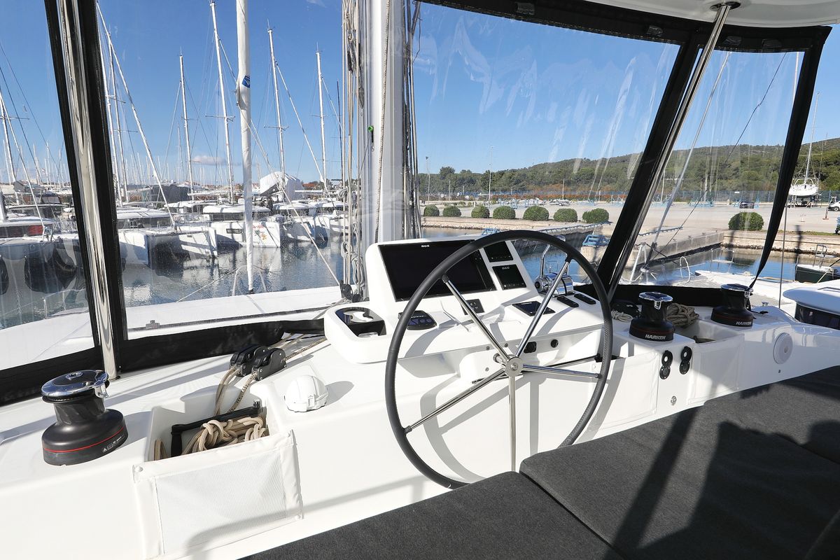 Cockpit of Celeste Del Mar, a Lagoon 50 catamaran at Općina Sukošan, Croatia