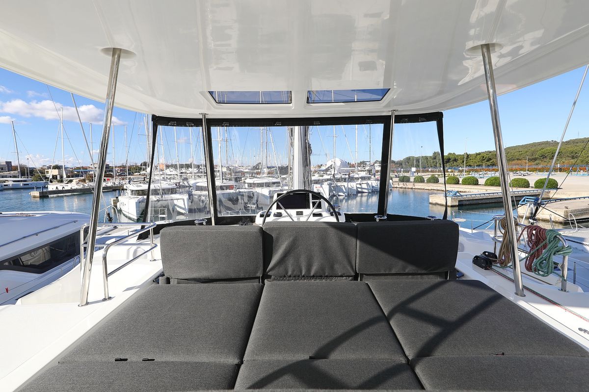Cockpit of Celeste Del Mar, a Lagoon 50 catamaran at Općina Sukošan, Croatia