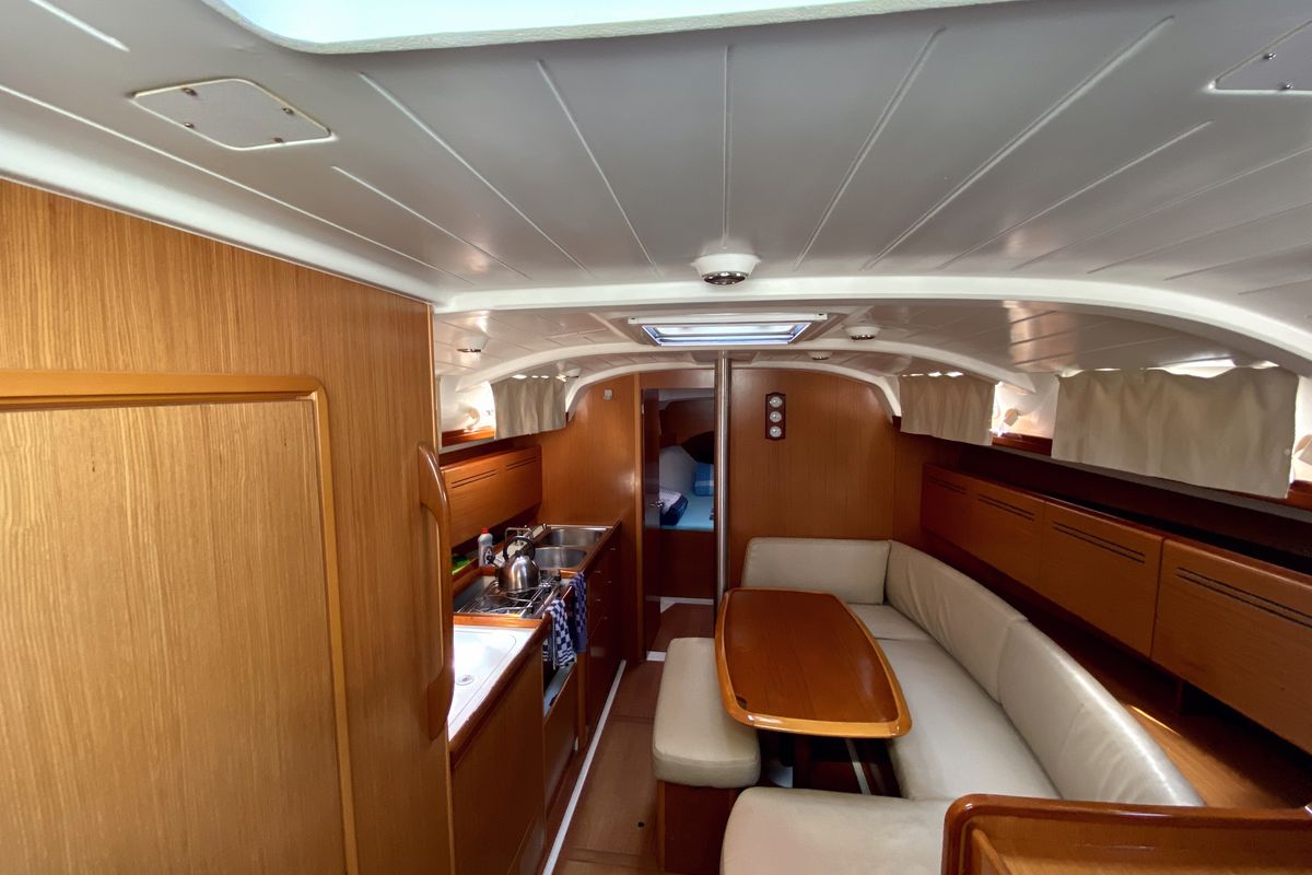 Salon of Six Pack, a Beneteau Cyclades 39.3 sailboat at Fethiye, Turkey