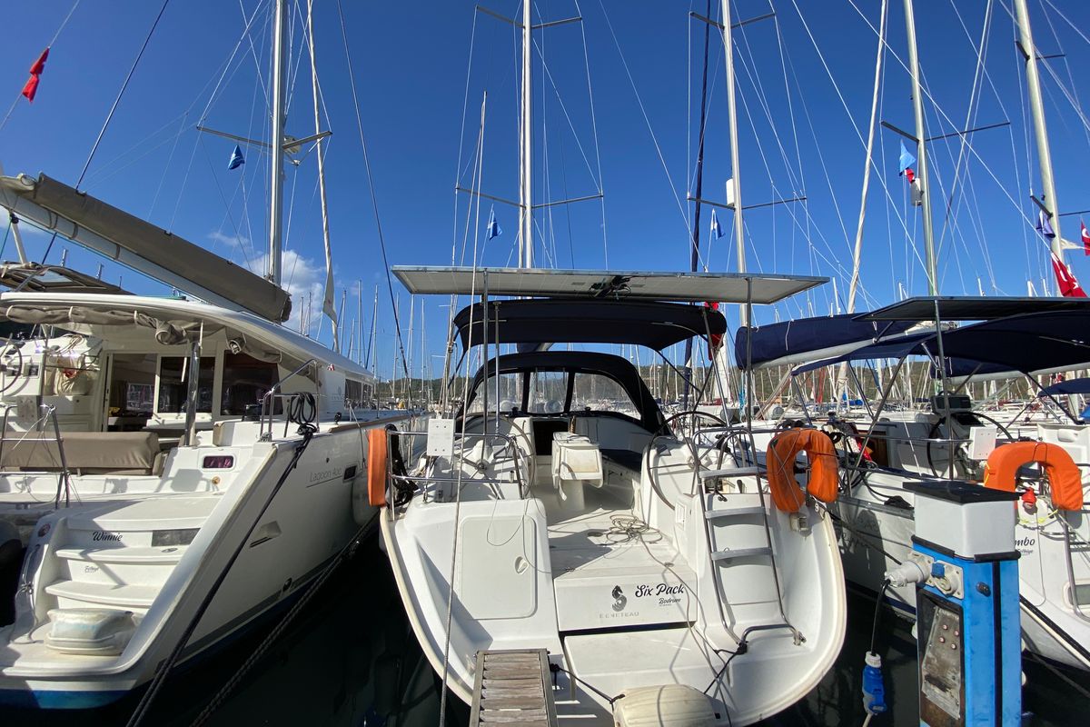 Exterior view of Six Pack, a Beneteau Cyclades 39.3 sailboat at Fethiye, Turkey