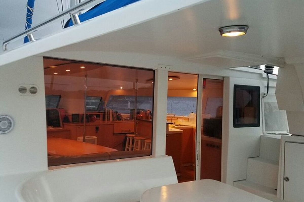 Deck of Zenith, a Fountaine Pajot Salina 48 catamaran at San Blas, Corazon de Jesus, Panama