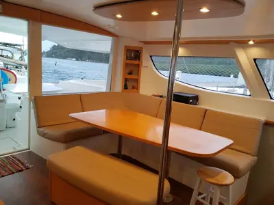 Salon of Zenith, a Fountaine Pajot Salina 48 catamaran at San Blas, Corazon de Jesus, Panama