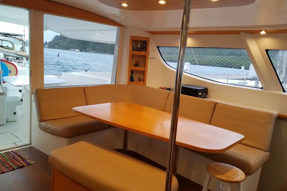 Salon of Zenith, a Fountaine Pajot Salina 48 catamaran at San Blas, Corazon de Jesus, Panama