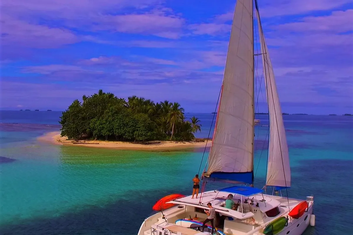 Exterior view of Zenith, a Fountaine Pajot Salina 48 catamaran at San Blas, Corazon de Jesus, Panama