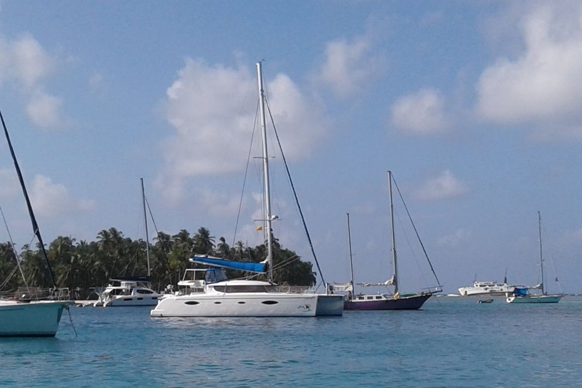 Exterior view of Zenith, a Fountaine Pajot Salina 48 catamaran at San Blas, Corazon de Jesus, Panama