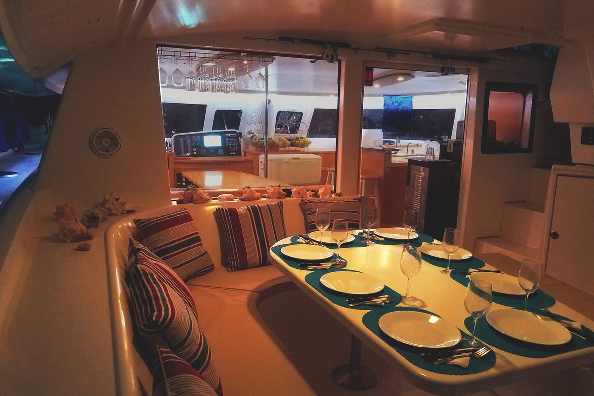Salon of Zenith, a Fountaine Pajot Salina 48 catamaran at San Blas, Corazon de Jesus, Panama