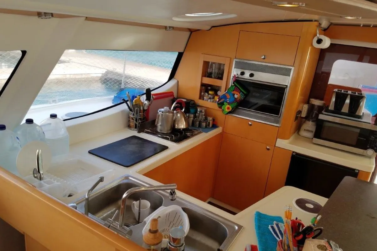 Galley of Zenith, a Fountaine Pajot Salina 48 catamaran at San Blas, Corazon de Jesus, Panama
