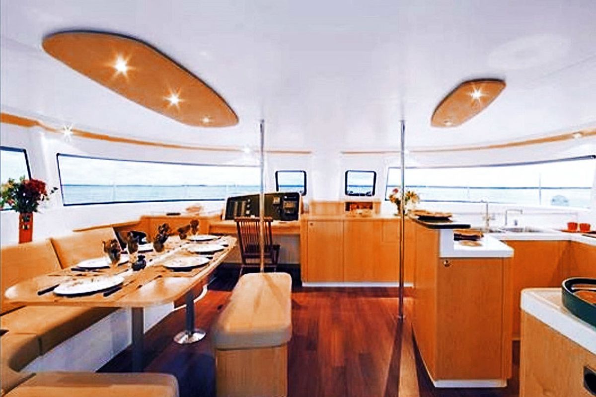Salon of Zenith, a Fountaine Pajot Salina 48 catamaran at San Blas, Corazon de Jesus, Panama