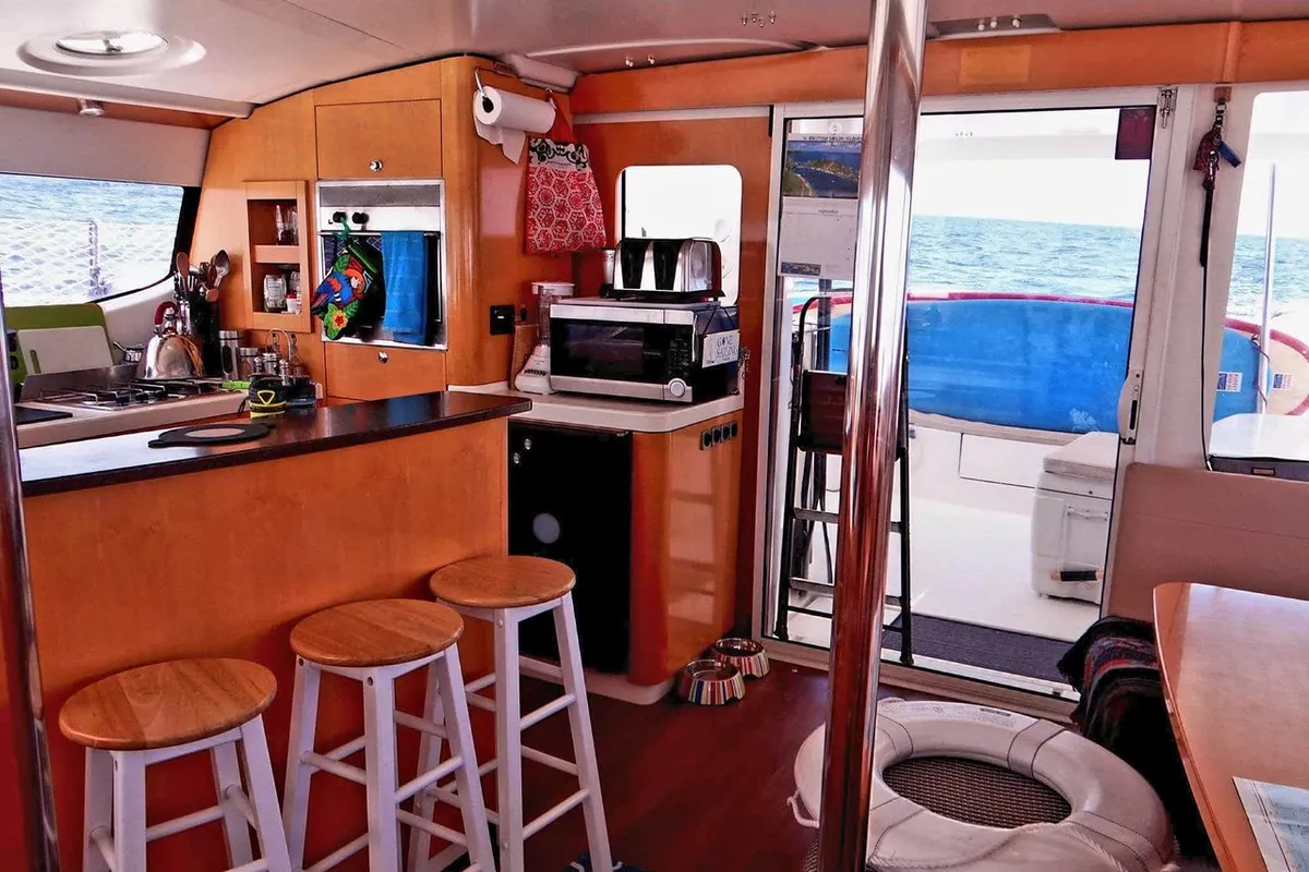 Galley of Zenith, a Fountaine Pajot Salina 48 catamaran at San Blas, Corazon de Jesus, Panama
