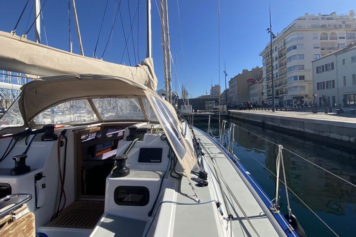 Deck of Neree, a RM Yachts RM 1270 sailboat at Marseille, France