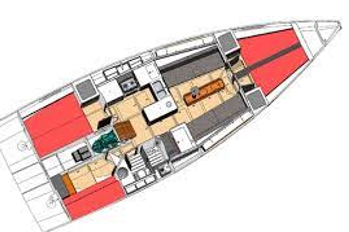 Floor plan of Neree, a RM Yachts RM 1270 sailboat at Marseille, France