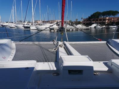 Deck of Bambenella, a Lagoon 46 catamaran at Tonnarella, Italy