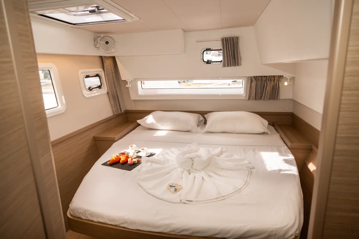 Cabin on Golden Bride, a Lagoon 42 catamaran at Eden Island Marina, Seychelles